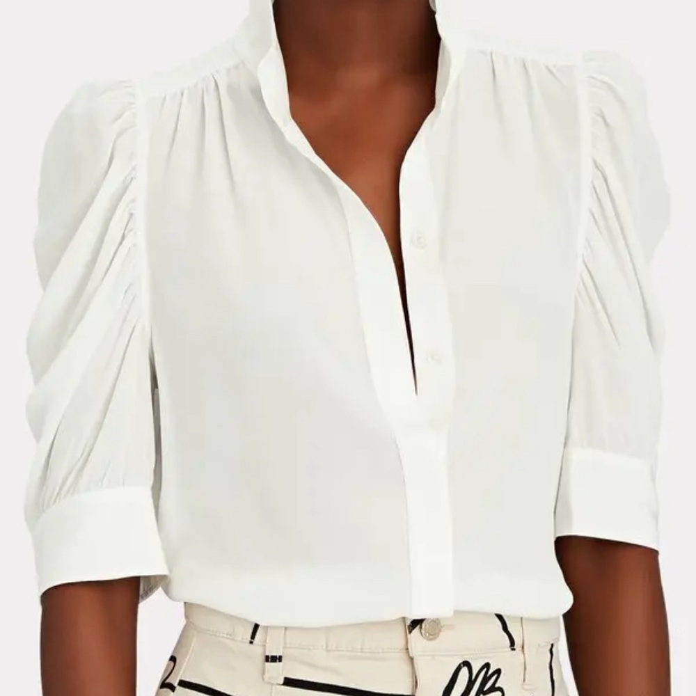 FRAME Gillian puff-sleeve silk shirt in off-white.